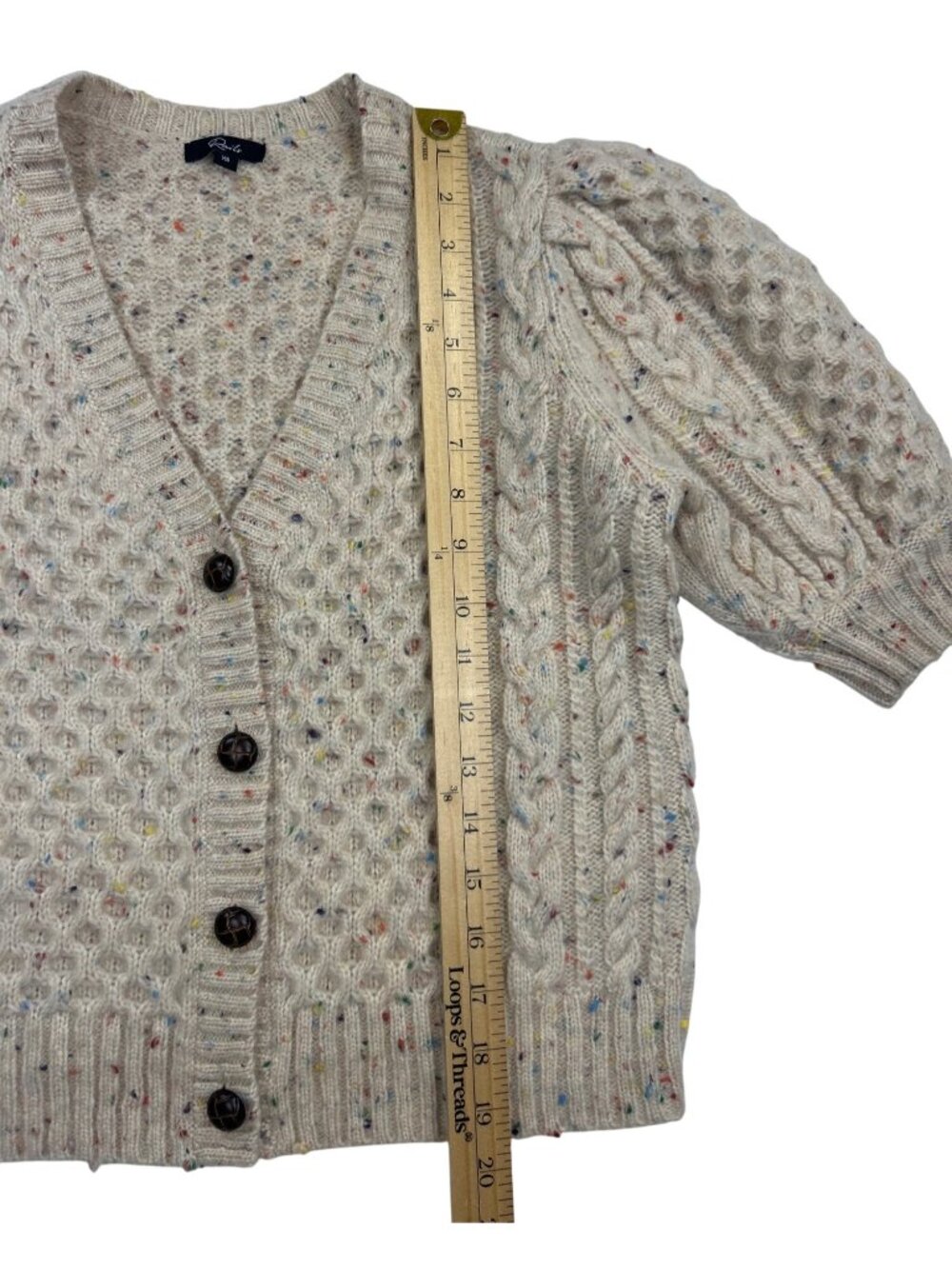 Rails Isla Cardigan Women's XS Cream Confetti Wool Blend Puff Sleeve Cropped - Picture 7 of 13